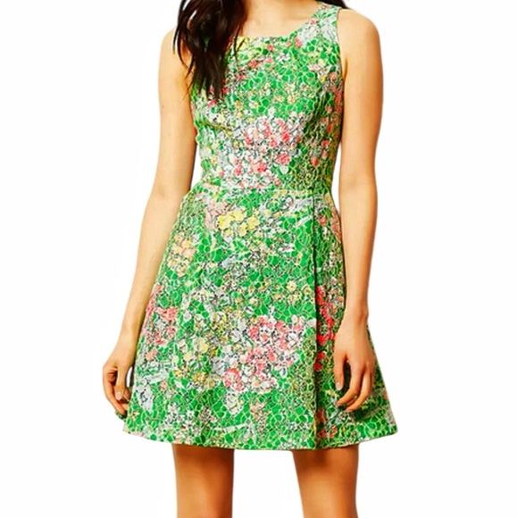 Anthropologie Maeve Verbena Floral Multicolor Lace Fit & Flare Dress Size 0 - Picture 1 of 15